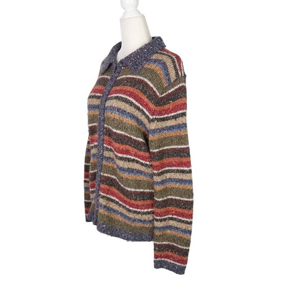 Vintage 90s Croft & Barrow navy blue multicolor striped zip cardigan sweater M - Picture 3 of 6